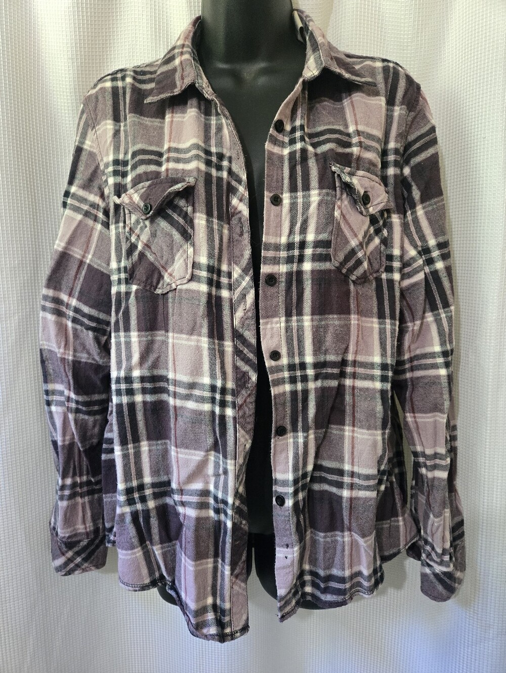 Natural Reflections Purple and Black Plaid Flannel Shirt
